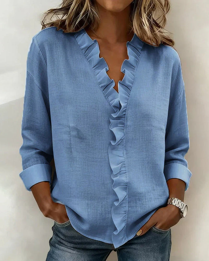 Susan | V-Neck Blouse with Ruffled Details and Long Sleeves