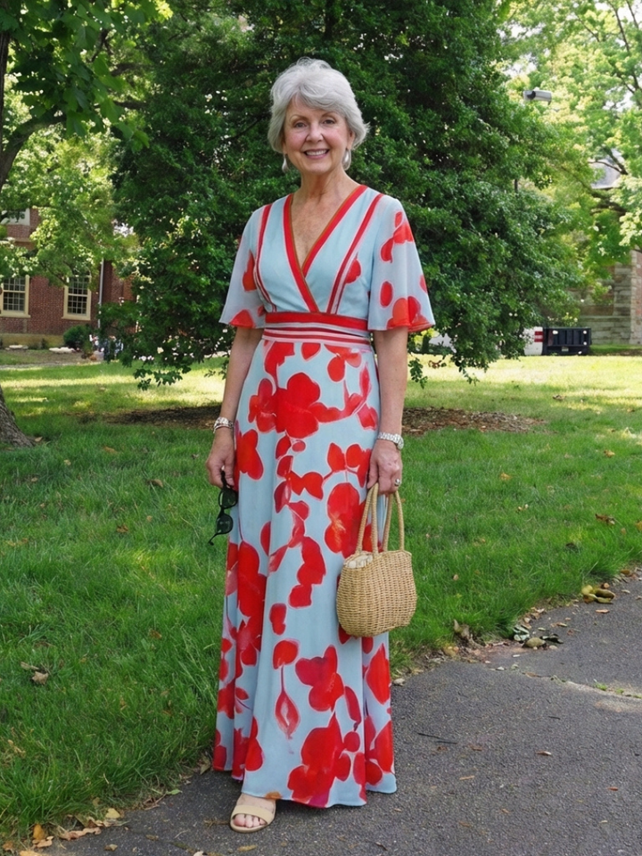 Corinne | Floral Maxi Dress with V-Neck and Short Sleeves