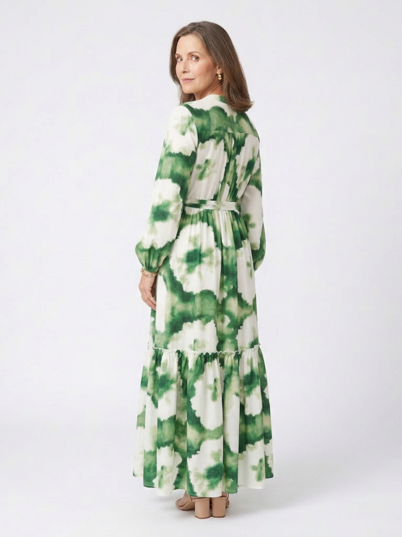 Sabine | Tiered Maxi Dress with Long Sleeves and Tie Waist