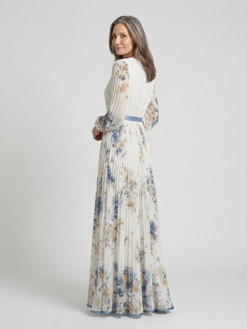 Stella & Grace™ | Floral Maxi Dress with Long Sleeves and V-Neck