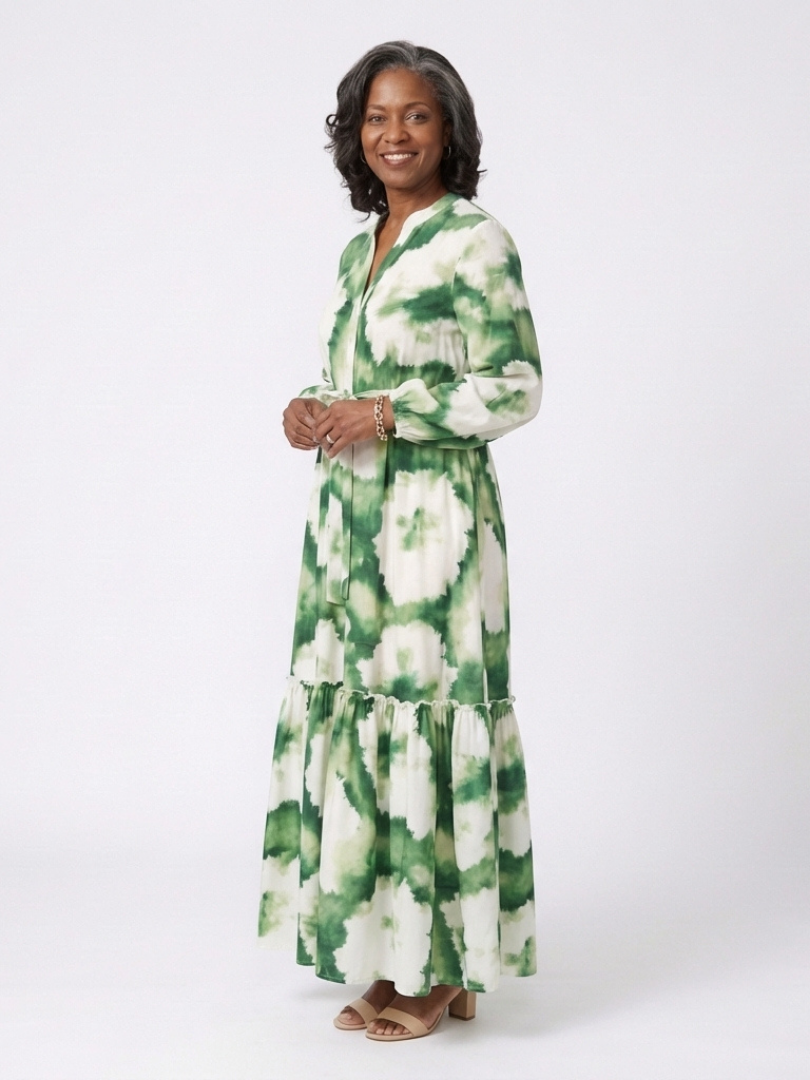 Sabine | Tiered Maxi Dress with Long Sleeves and Tie Waist