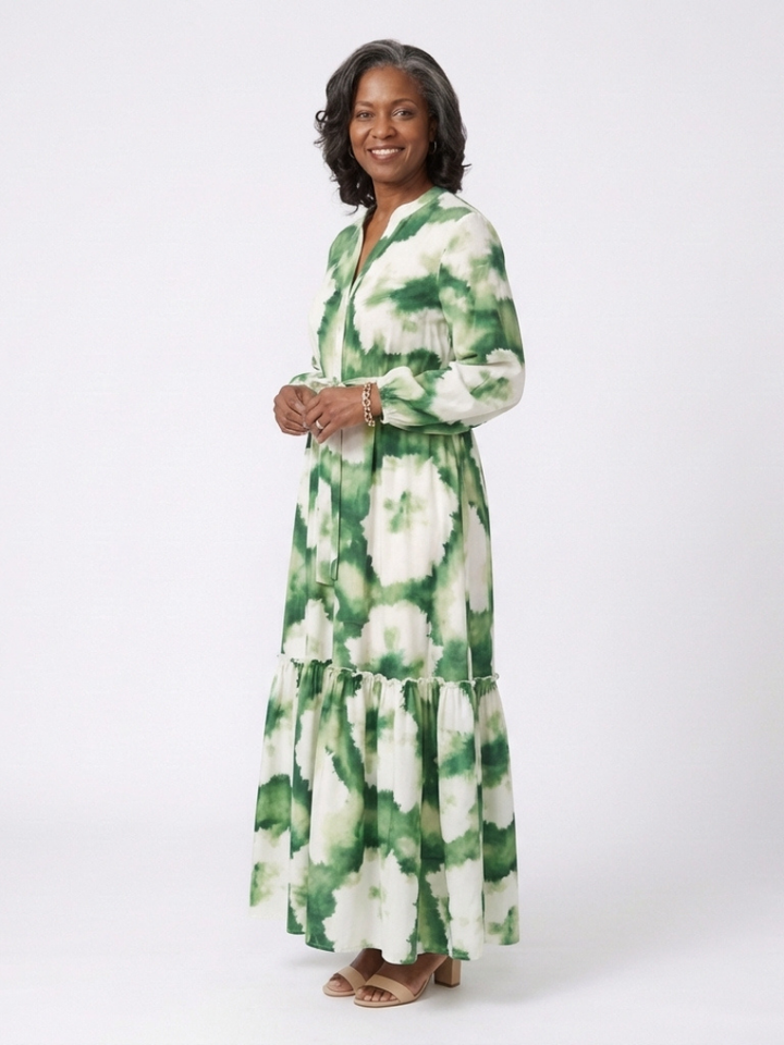 Sabine | Tiered Maxi Dress with Long Sleeves and Tie Waist