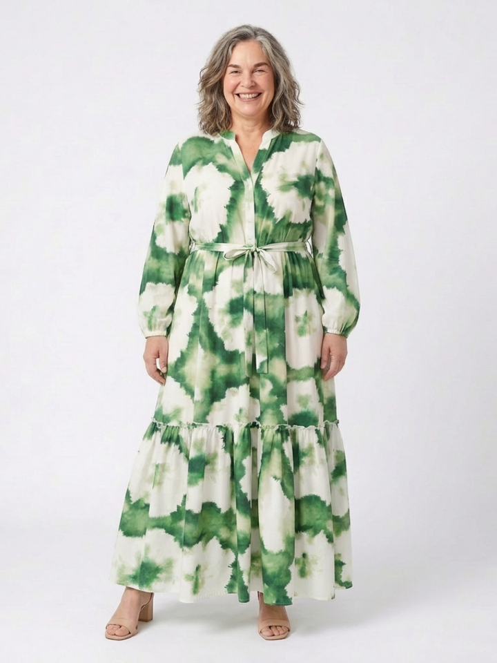 Sabine | Tiered Maxi Dress with Long Sleeves and Tie Waist