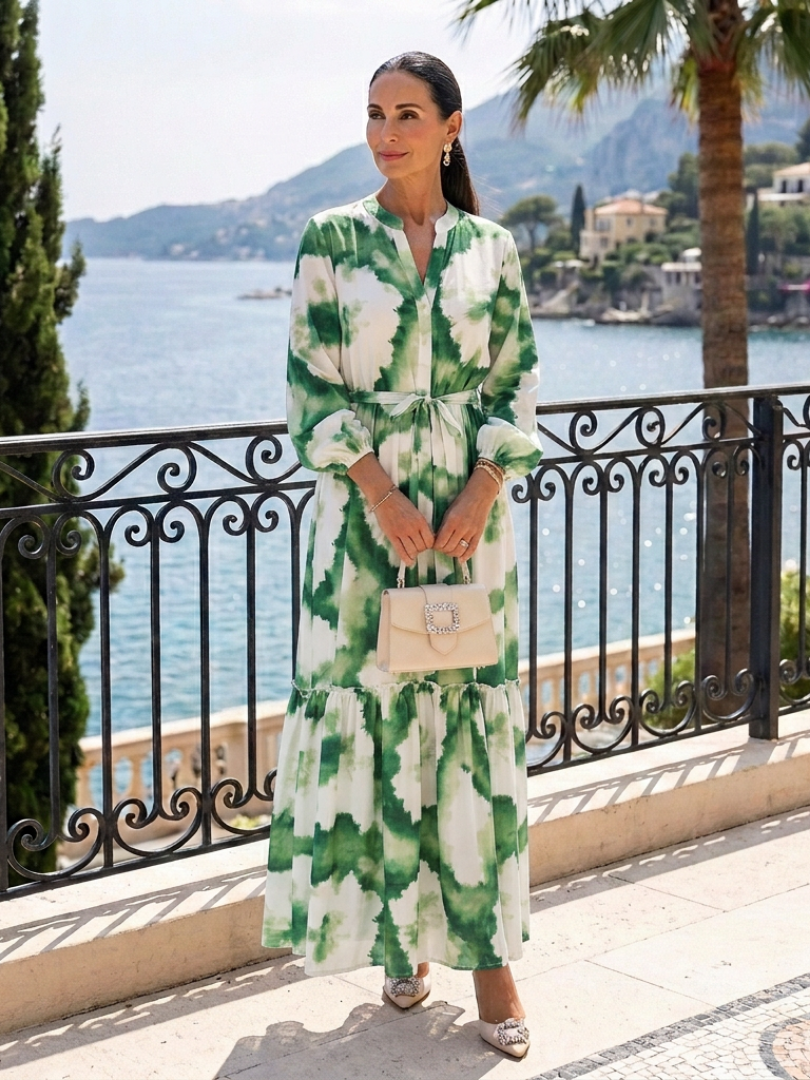 Sabine | Tiered Maxi Dress with Long Sleeves and Tie Waist