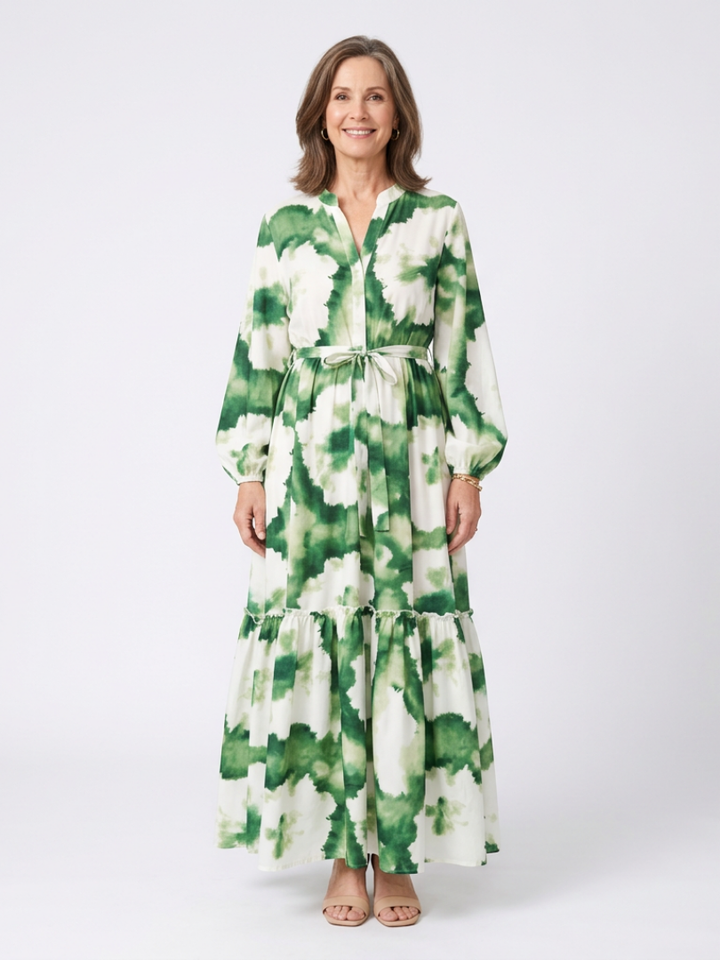 Sabine | Tiered Maxi Dress with Long Sleeves and Tie Waist