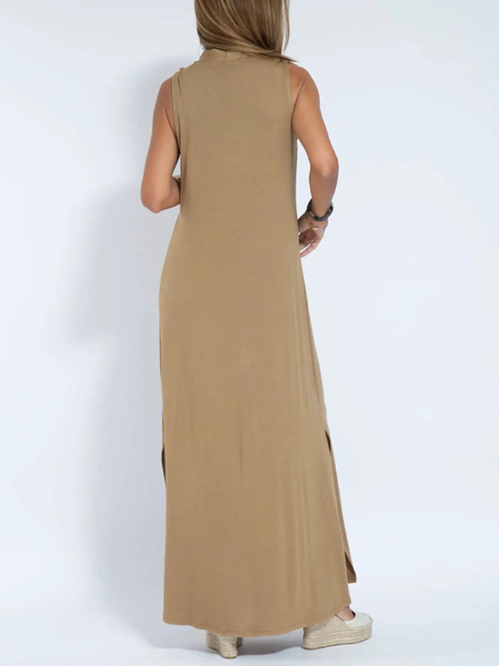 Plus Size Sleeveless Maxi Dress with V-Neck and Side Slit
