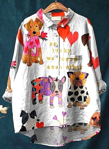 Lennox | Casual Blouse with Artistic Heart & Pet Design