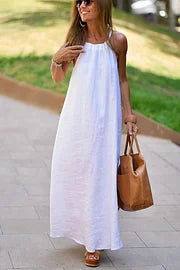 Cove-Inspired Linen Blend Halter Maxi Dress