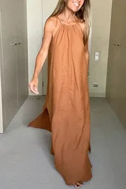 Cove-Inspired Linen Blend Halter Maxi Dress