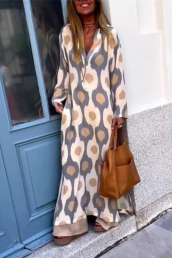 V-Neck Maxi Dress in Mosaic Rhythm