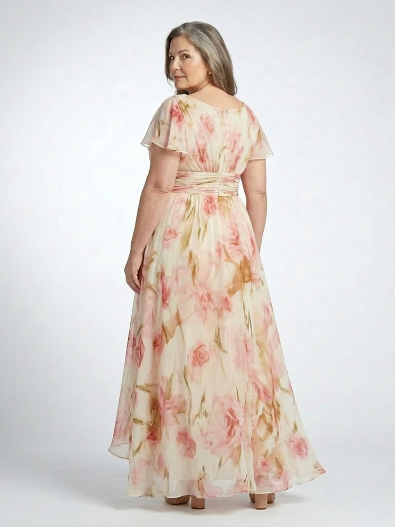 Elara | Floral Maxi Dress with V-Neck and Short Sleeves