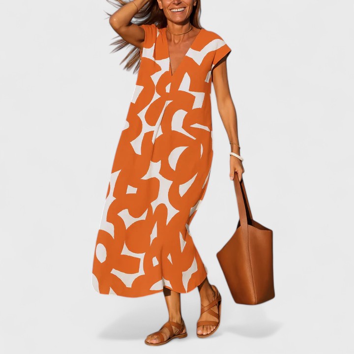 Valery™ | Elegant V-Neck Flowing Dress