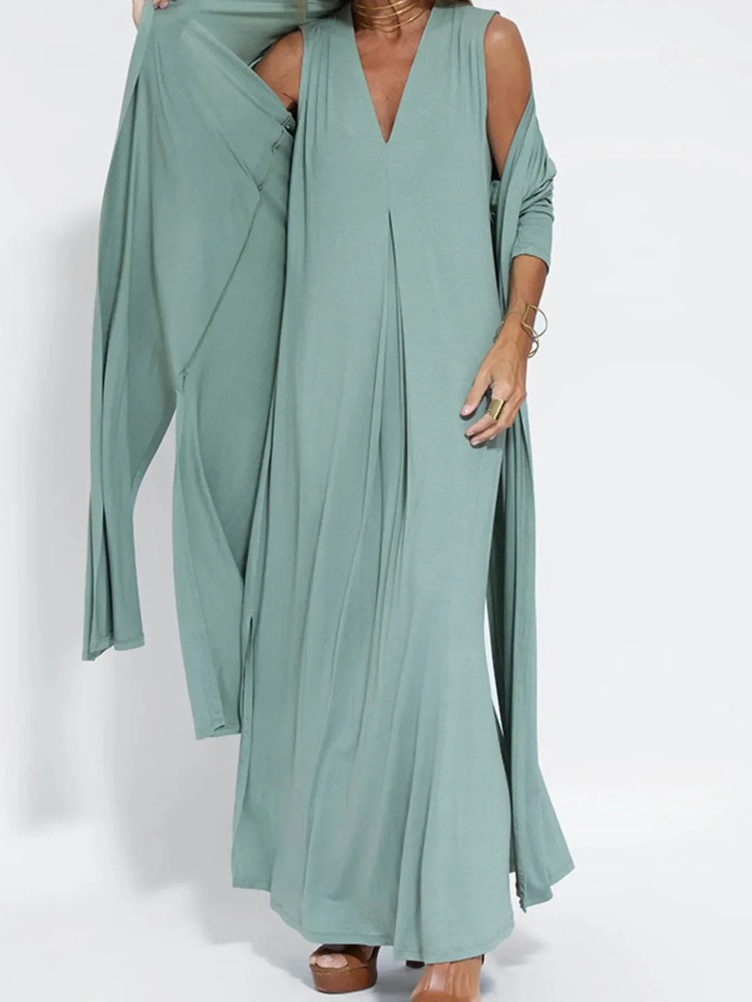 Plus Size Sleeveless Maxi Dress with V-Neck and Side Slit