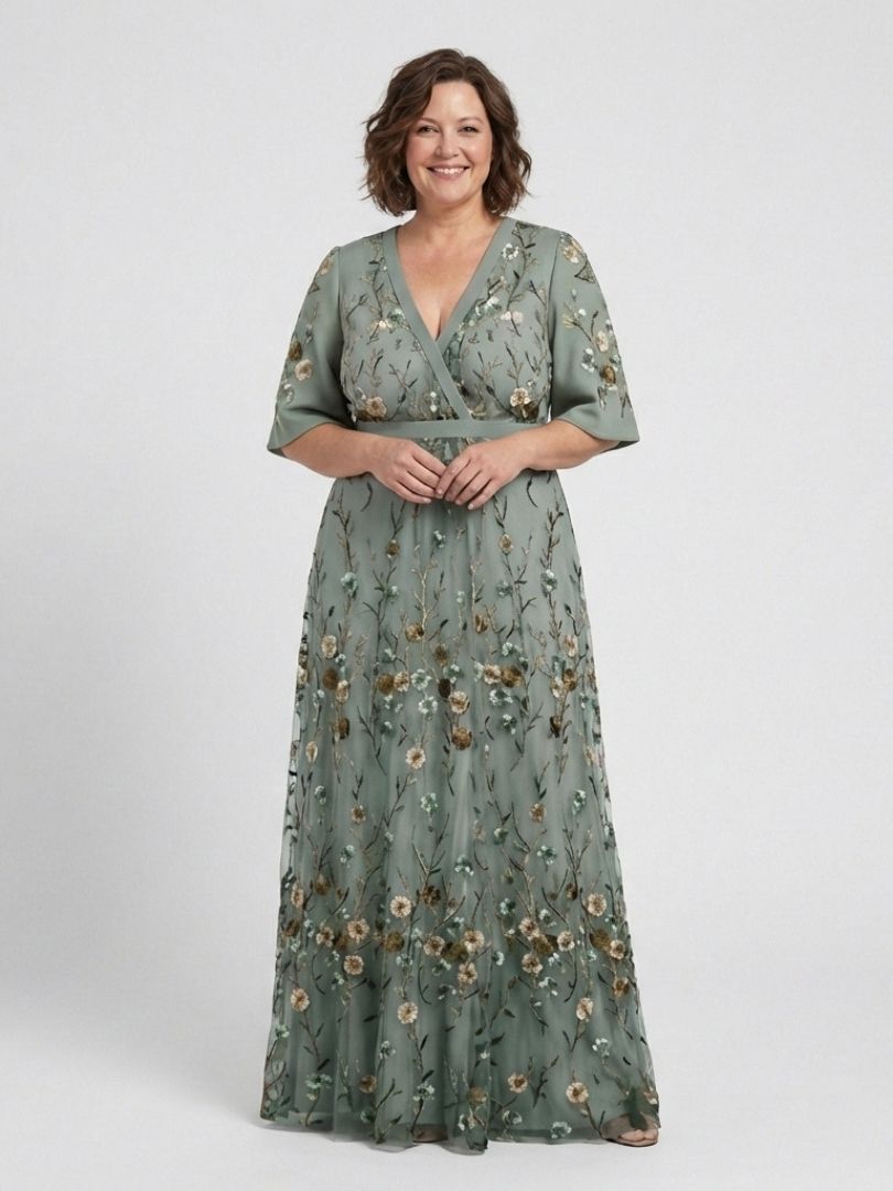 Stella & Grace™ | Floral V-Neck Maxi Dress with Short Sleeves