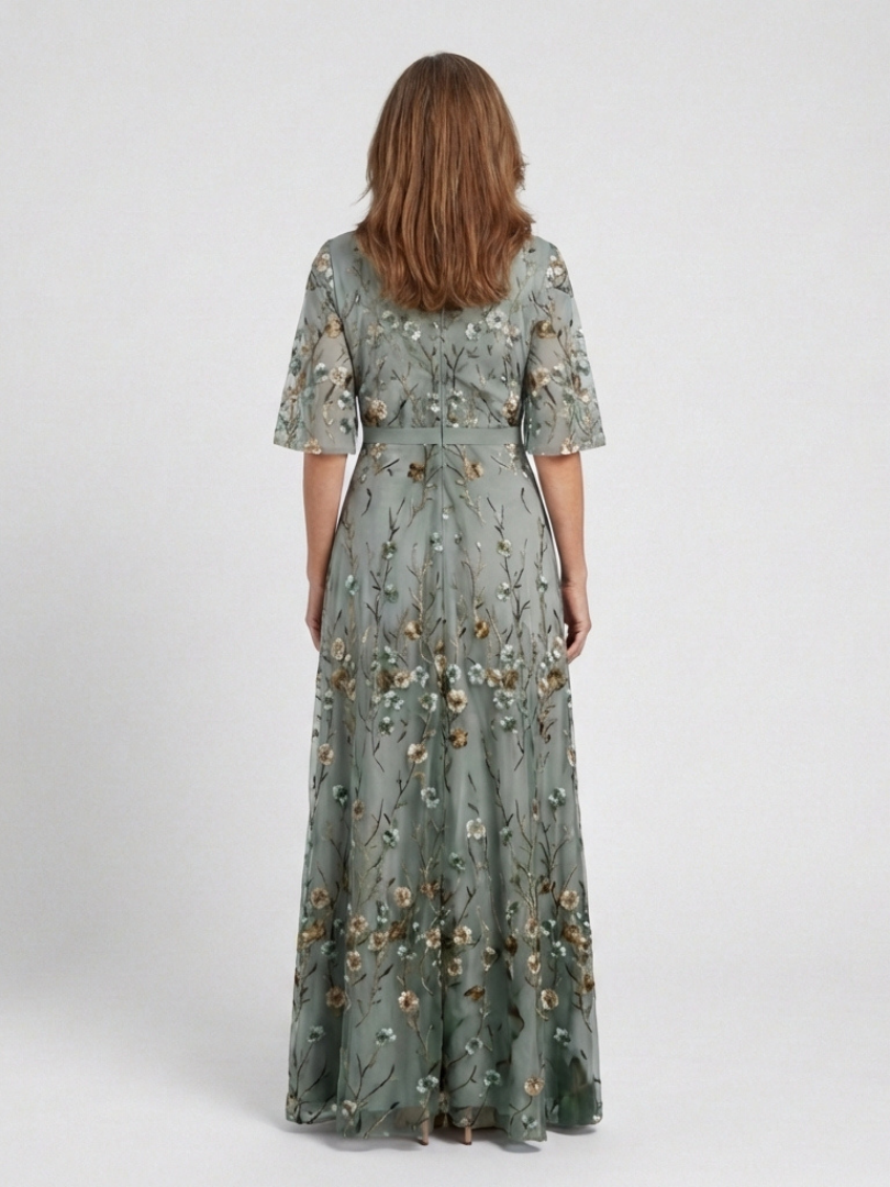 Stella & Grace™ | Floral V-Neck Maxi Dress with Short Sleeves