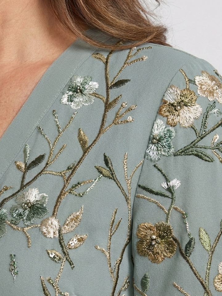 Stella & Grace™ | Floral V-Neck Maxi Dress with Short Sleeves