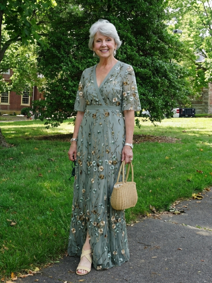 Stella & Grace™ | Floral V-Neck Maxi Dress with Short Sleeves
