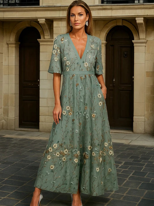 Hazel - Elegant V-Neck Belted Boho Dress (Copy)