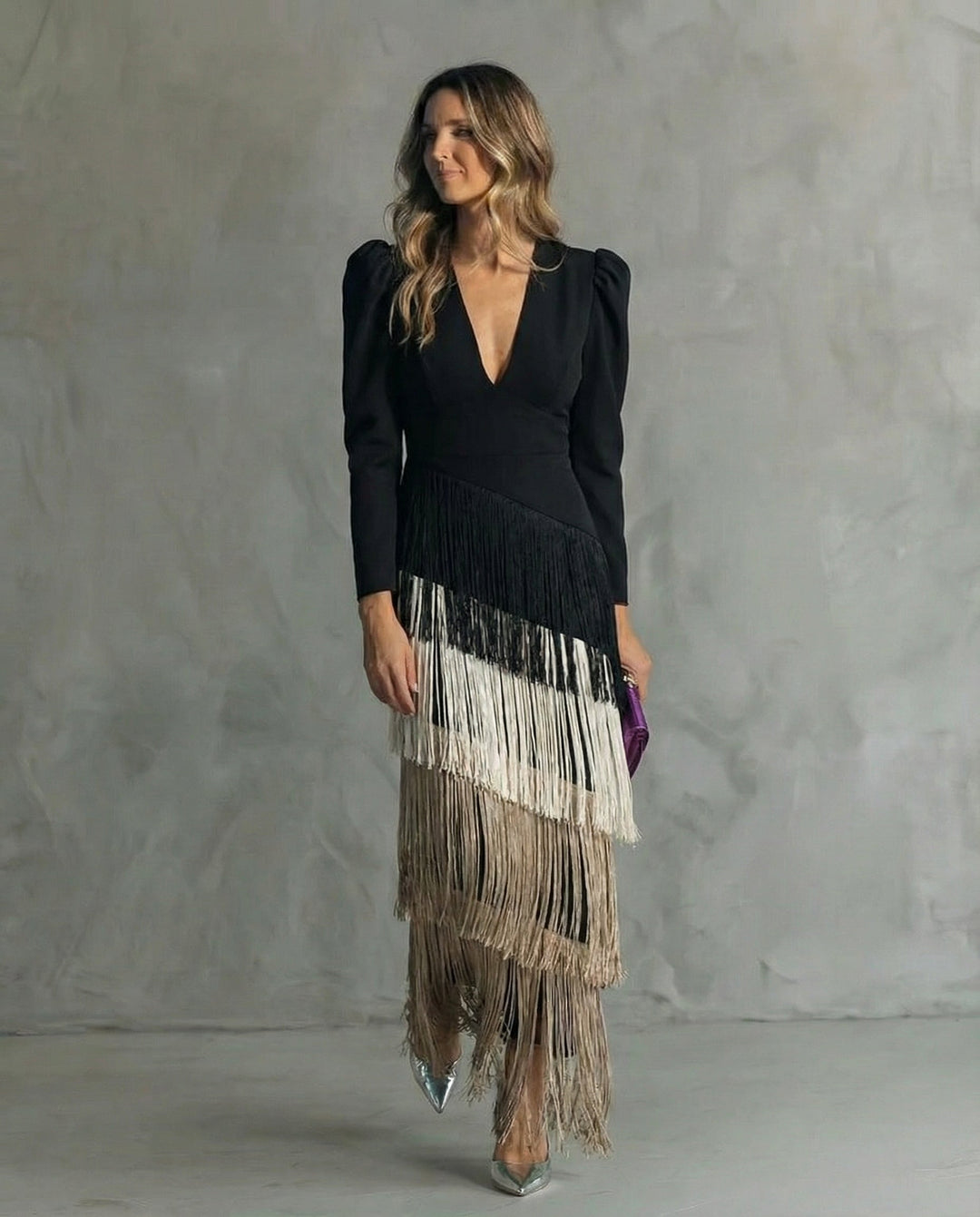 Chiara – Chic Dress Featuring Fringe Sleeves