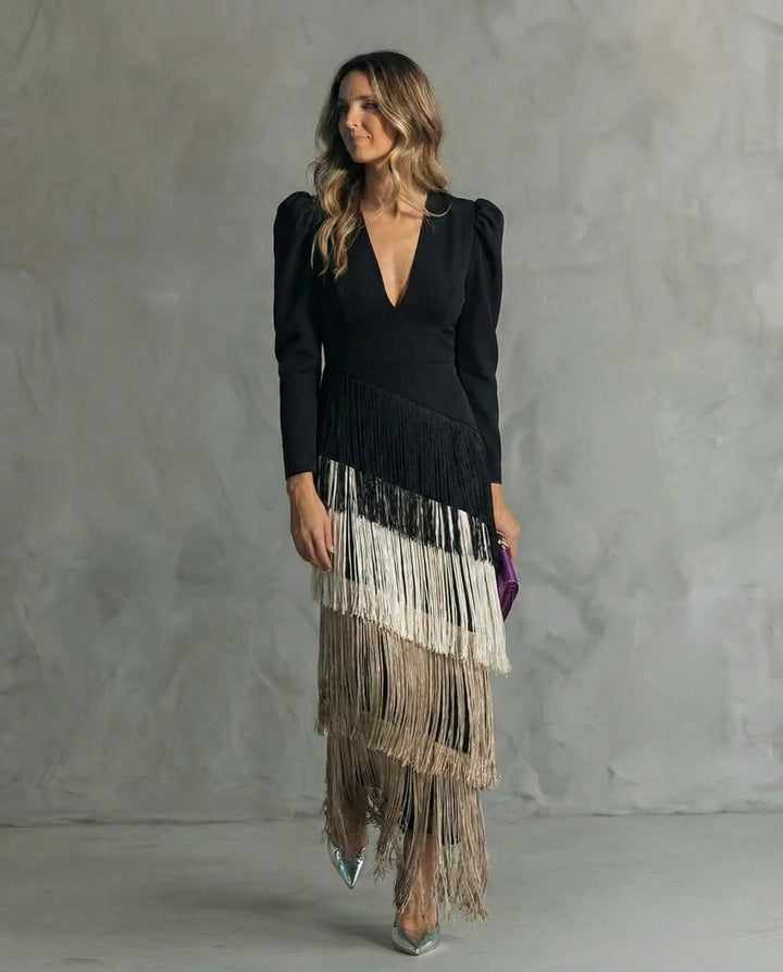 Chiara – Chic Dress Featuring Fringe Sleeves