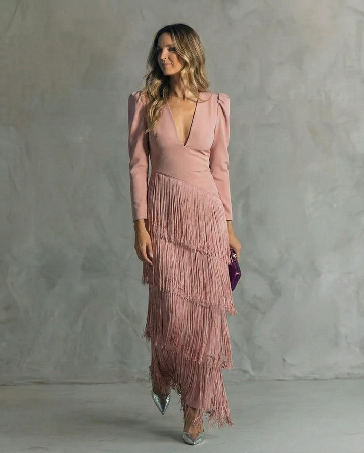 Chiara – Chic Dress Featuring Fringe Sleeves