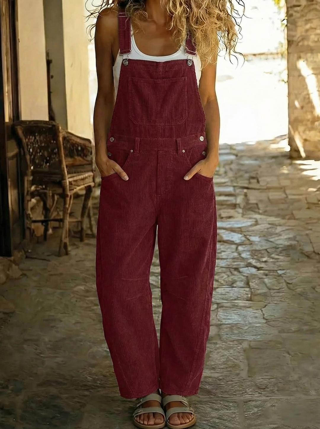 Rose™ - Fluid cotton overalls with delicate finishes