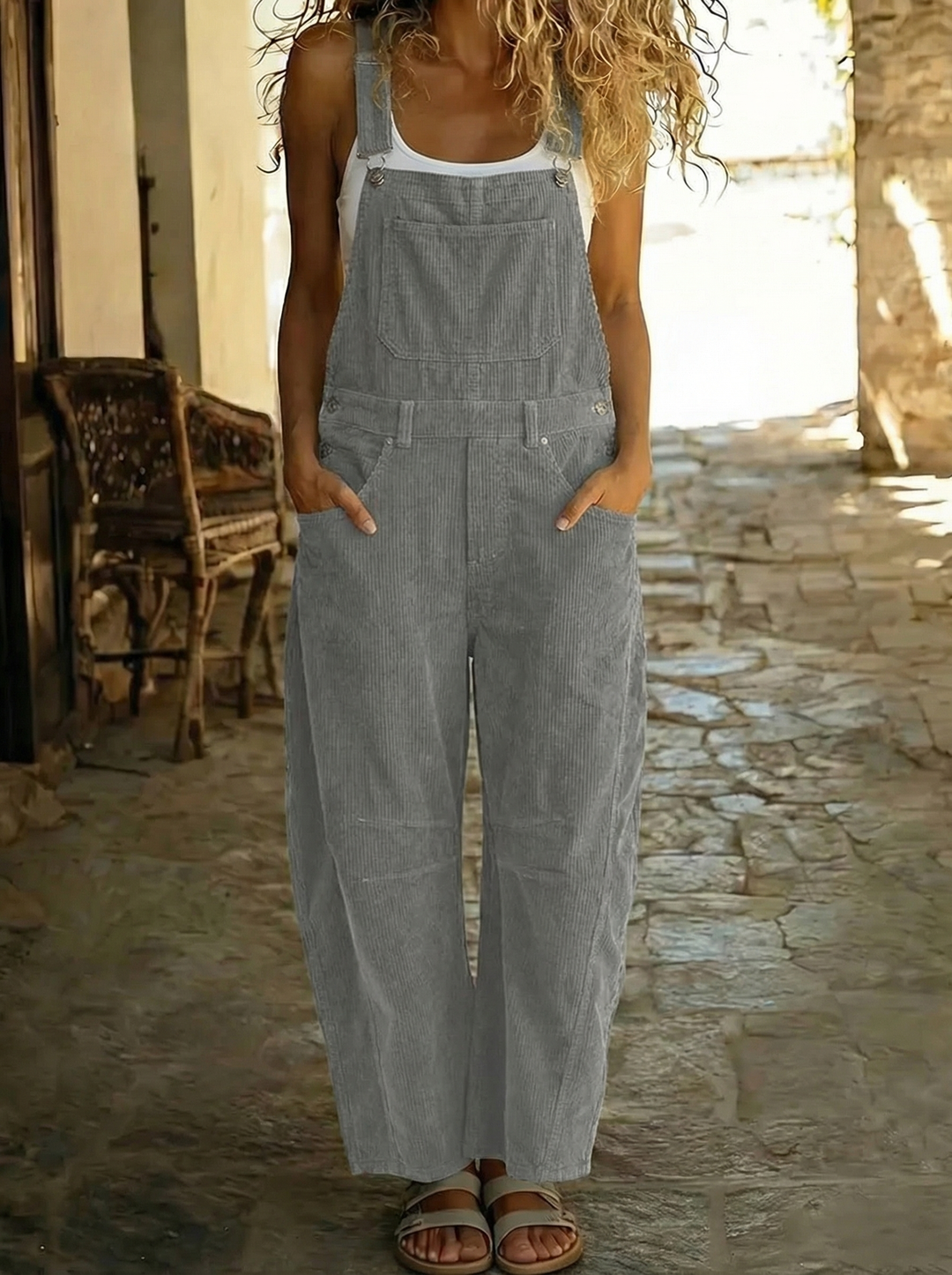 Ambre™ - Bohemian linen overalls with crossed straps
