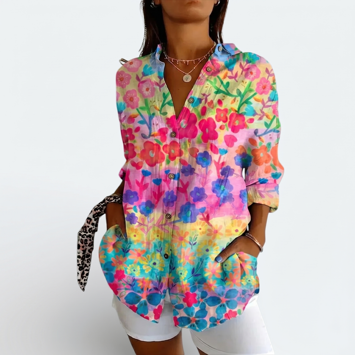 Valeria™ | Colorful Artistic Button-Up Shirt