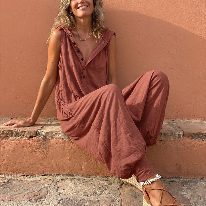 Cozy Sleeveless Jumpsuit with Button Front