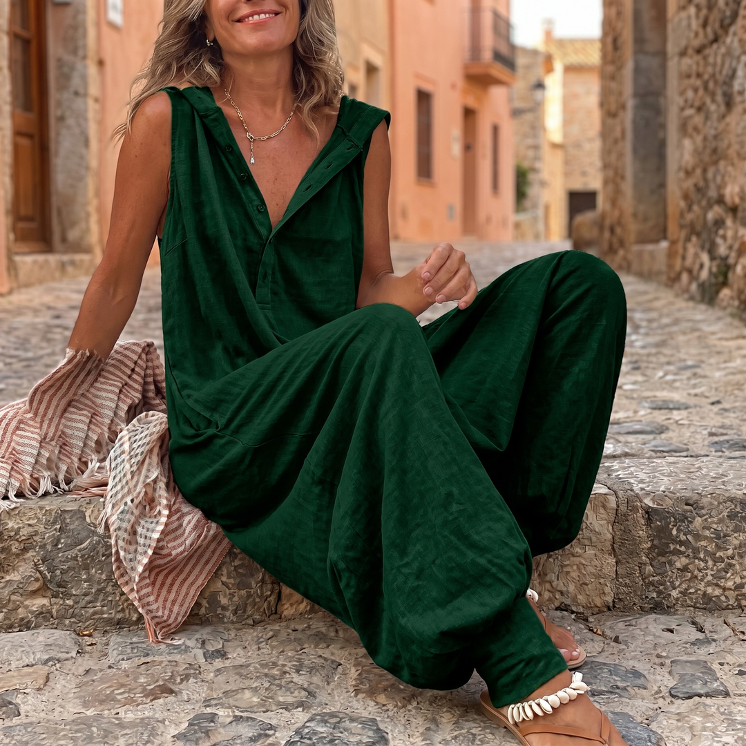 Cozy Sleeveless Jumpsuit with Button Front