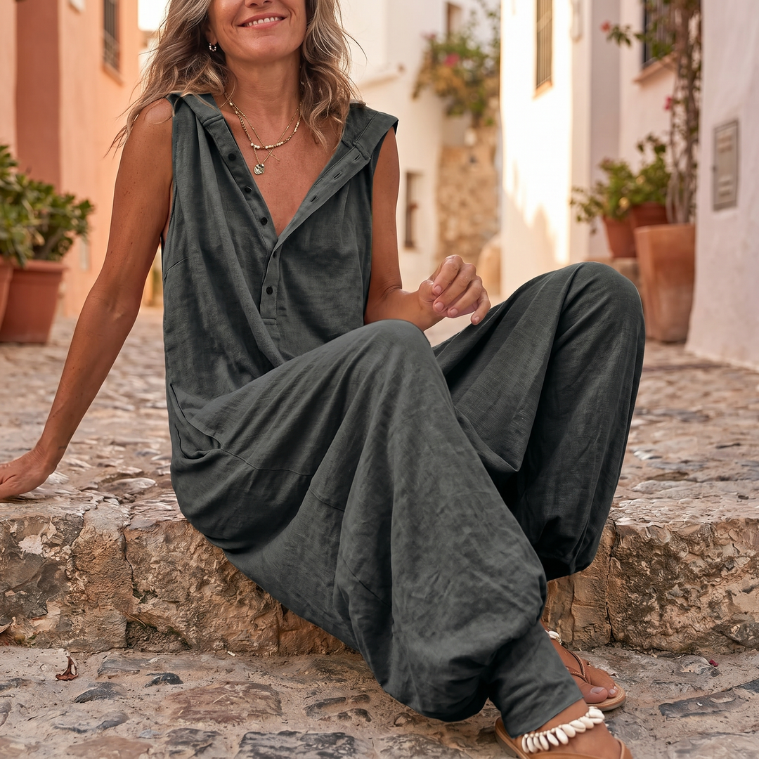 Cozy Sleeveless Jumpsuit with Button Front