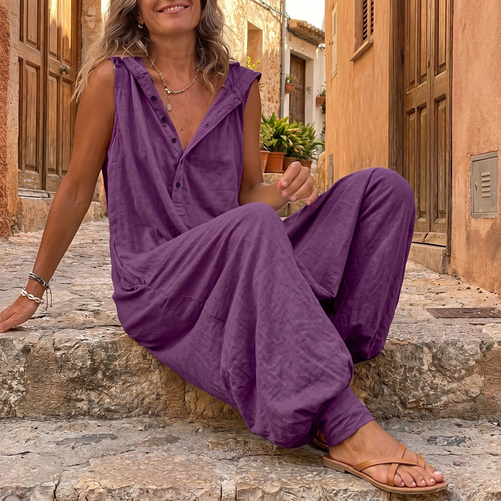Cozy Sleeveless Jumpsuit with Button Front