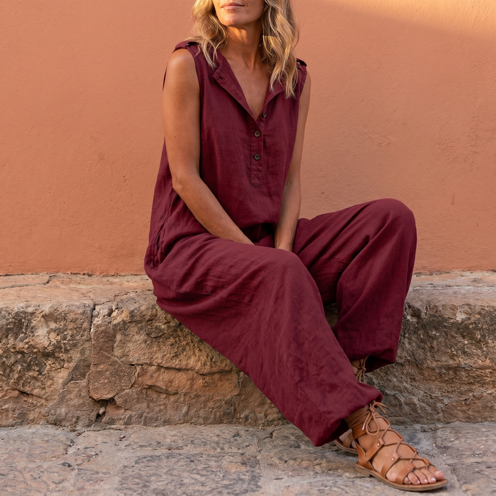 Cozy Sleeveless Jumpsuit with Button Front
