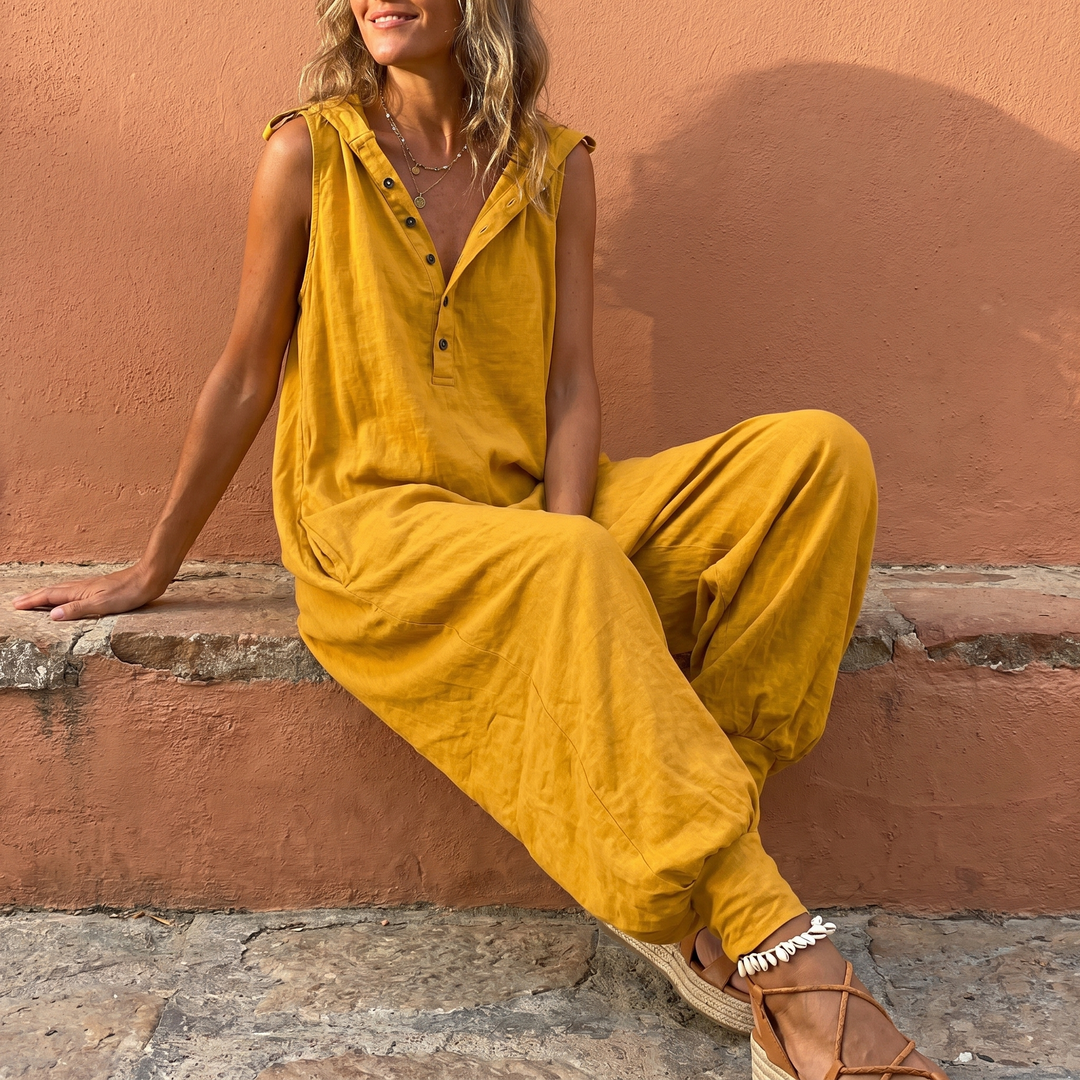 Cozy Sleeveless Jumpsuit with Button Front