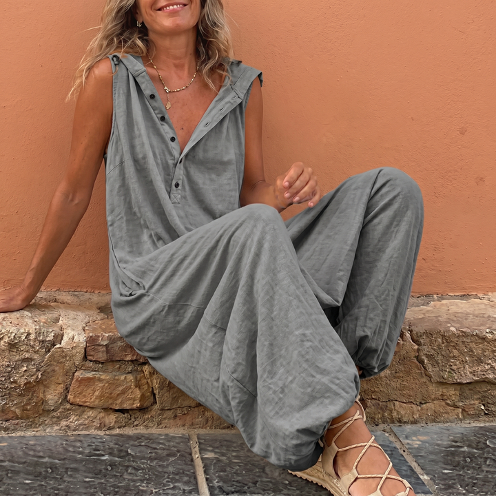Cozy Sleeveless Jumpsuit with Button Front