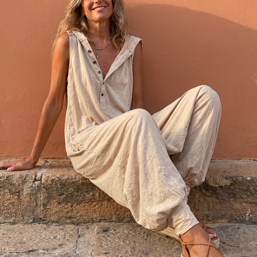 Cozy Sleeveless Jumpsuit with Button Front