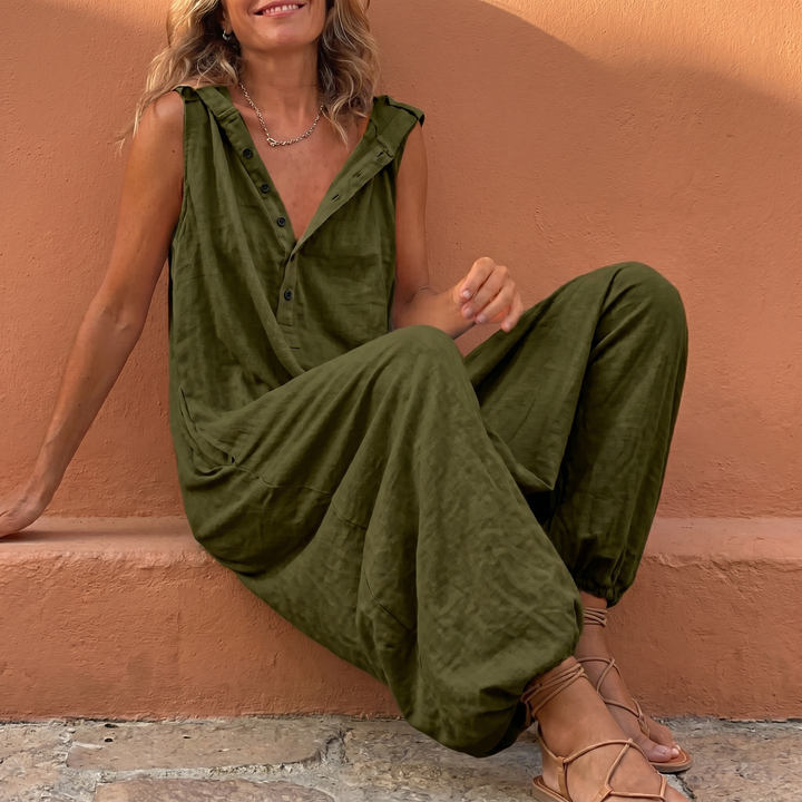 Cozy Sleeveless Jumpsuit with Button Front