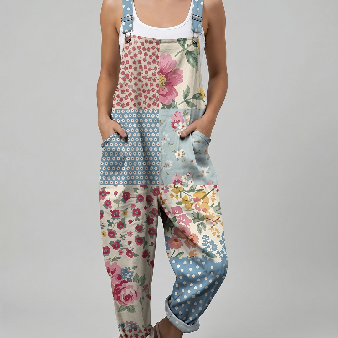 Quilty™ | Floral Patchwork Overall Jumpsuit