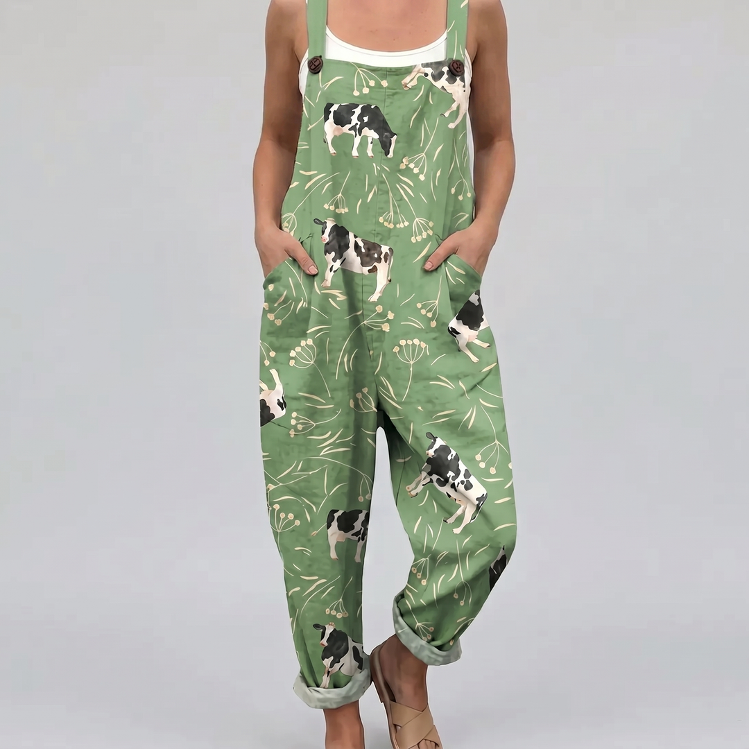 Dairy™ | Botanical Jumpsuit Featuring Grazing Cow Design