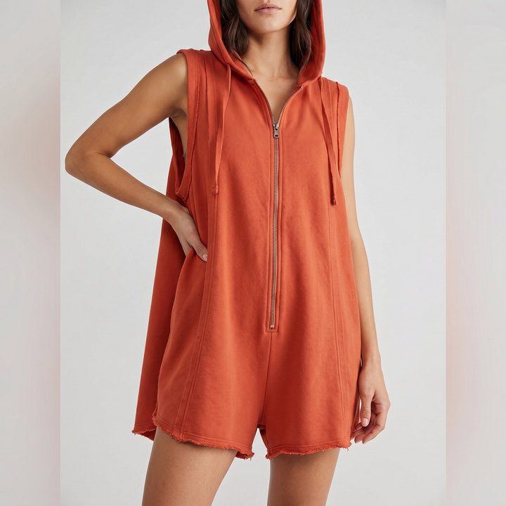 Cozy Sleeveless Hooded Short Jumpsuit