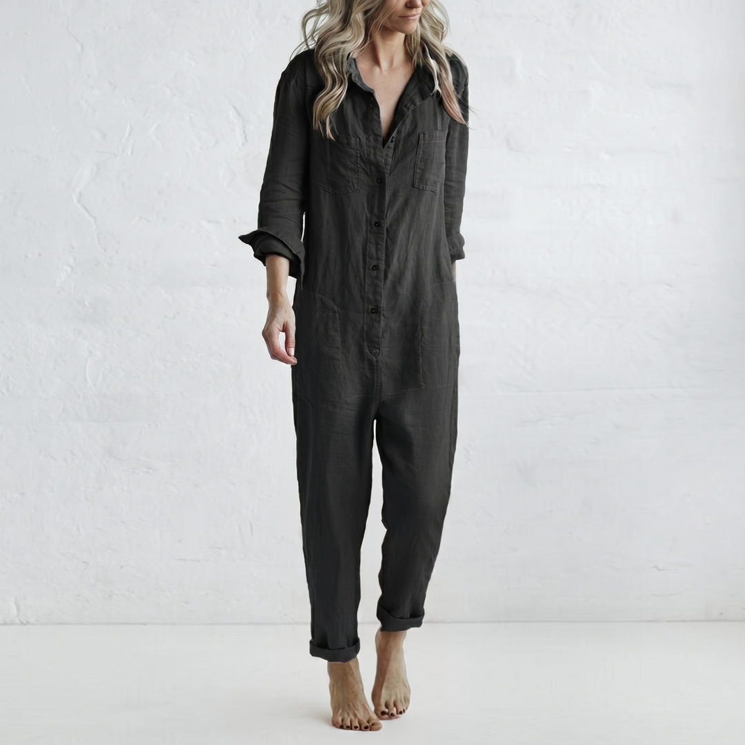 LooseStitch™ Women's Long Sleeve Button-Up Jumpsuit