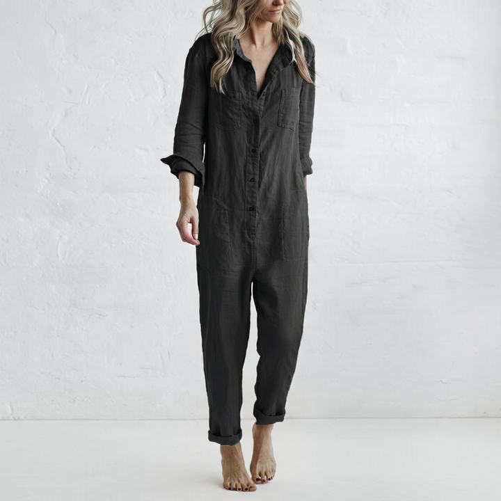 LooseStitch™ Women's Long Sleeve Button-Up Jumpsuit