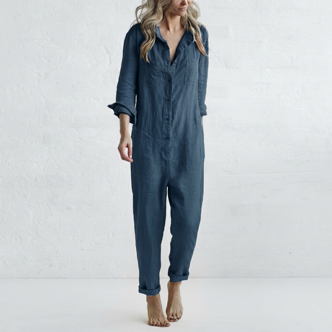 LooseStitch™ Women's Long Sleeve Button-Up Jumpsuit