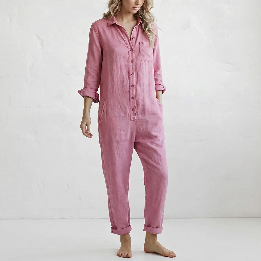 LooseStitch™ Women's Long Sleeve Button-Up Jumpsuit