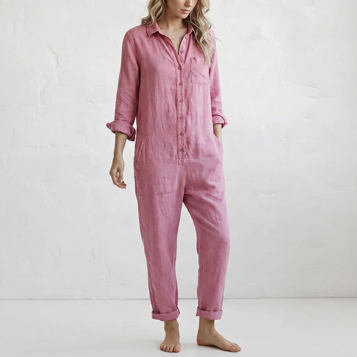 LooseStitch™ Women's Long Sleeve Button-Up Jumpsuit