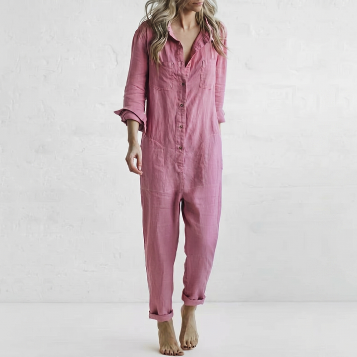 LooseStitch™ Women's Long Sleeve Button-Up Jumpsuit