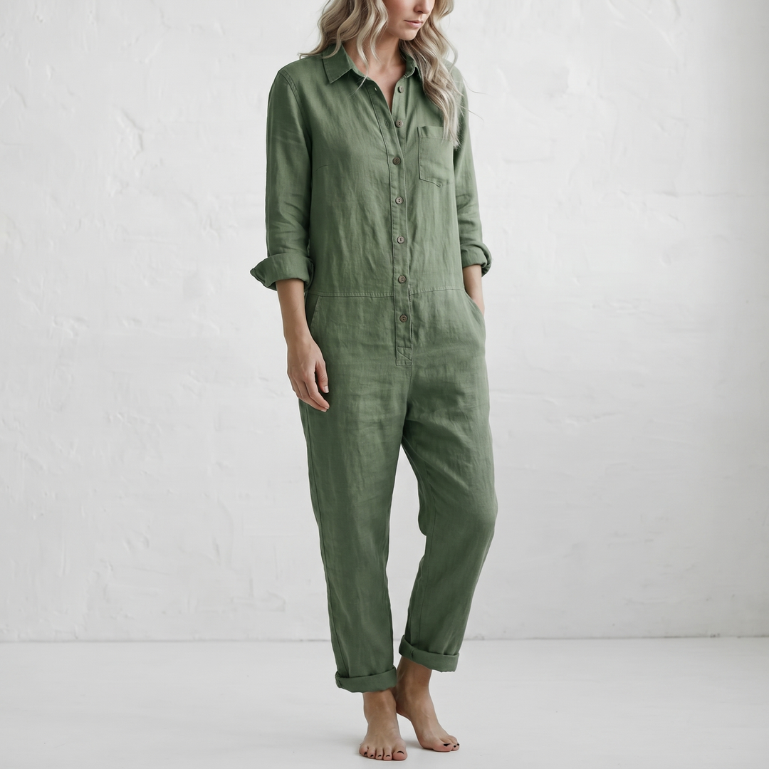 LooseStitch™ Women's Long Sleeve Button-Up Jumpsuit