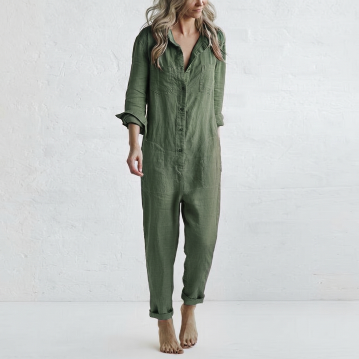 LooseStitch™ Women's Long Sleeve Button-Up Jumpsuit