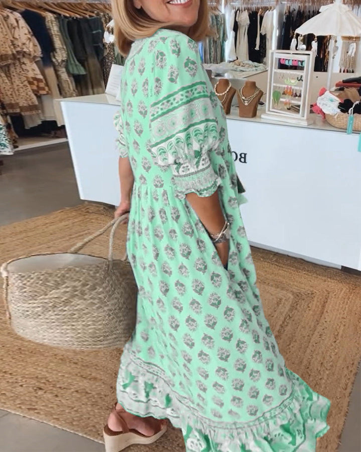 Ruby | Bohemian Tassel V-Neck Midi Dress