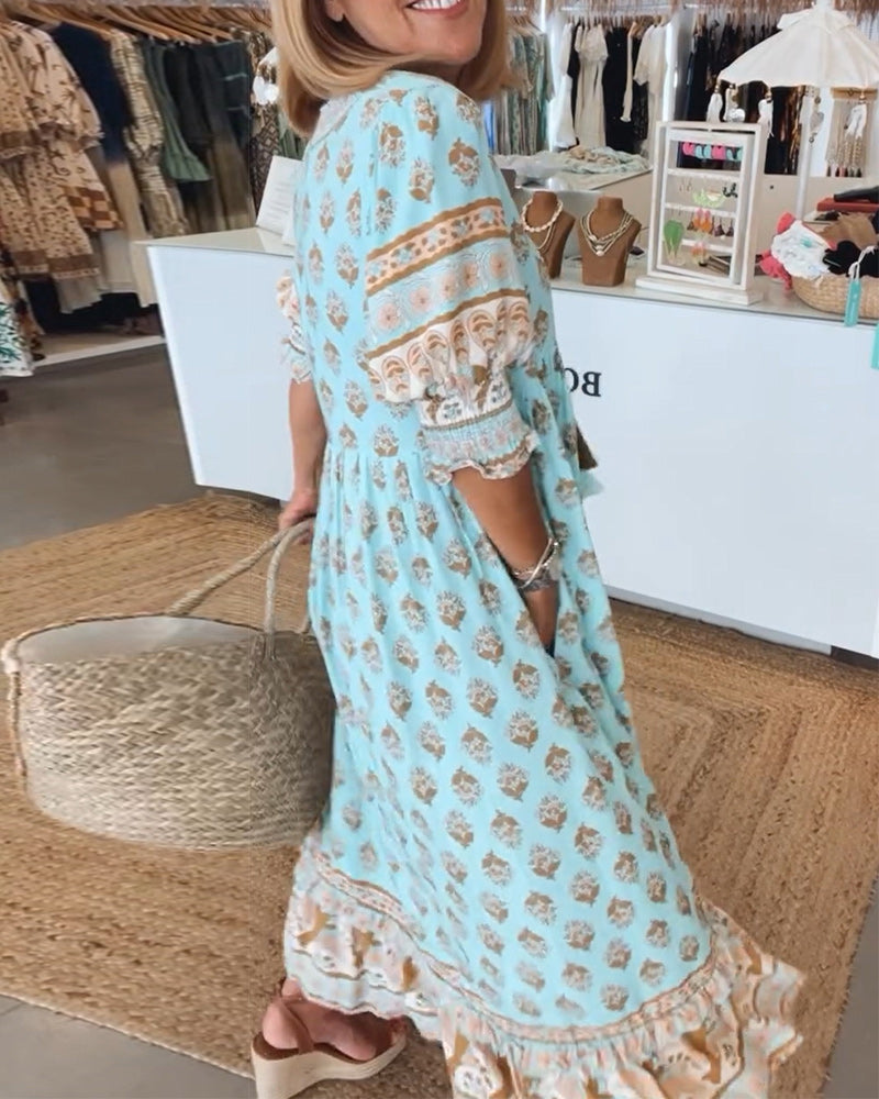 Ruby | Bohemian Tassel V-Neck Midi Dress